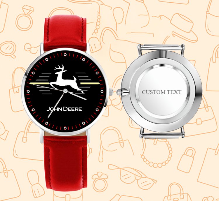 John Deere Deer Watch Red Leather