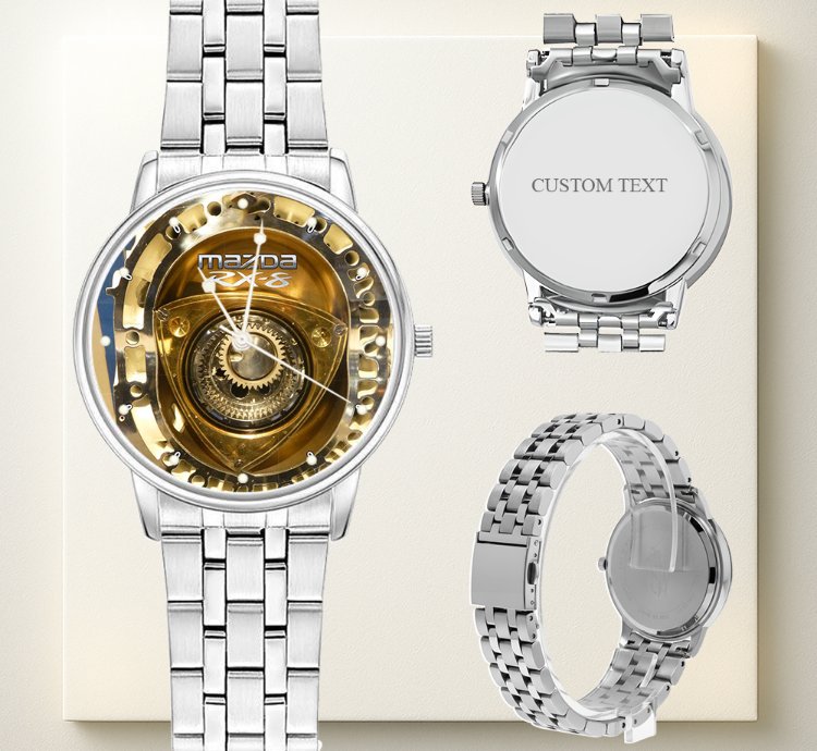 Mazda Rx8 Rotary Engine Skeleton Watch Silver Stainless Steel