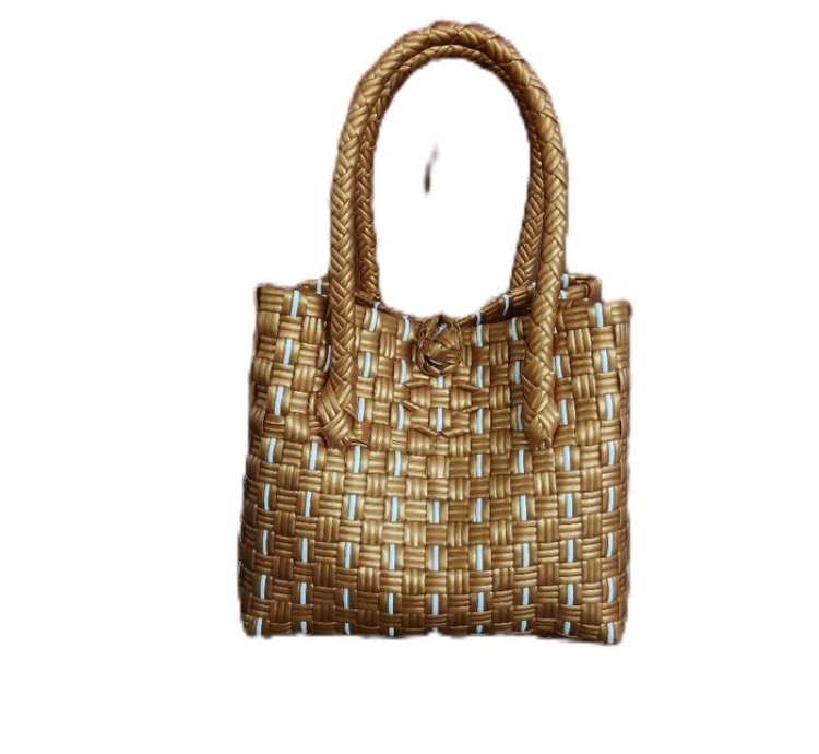 Premium Mini Jali Woven Bag Gold White