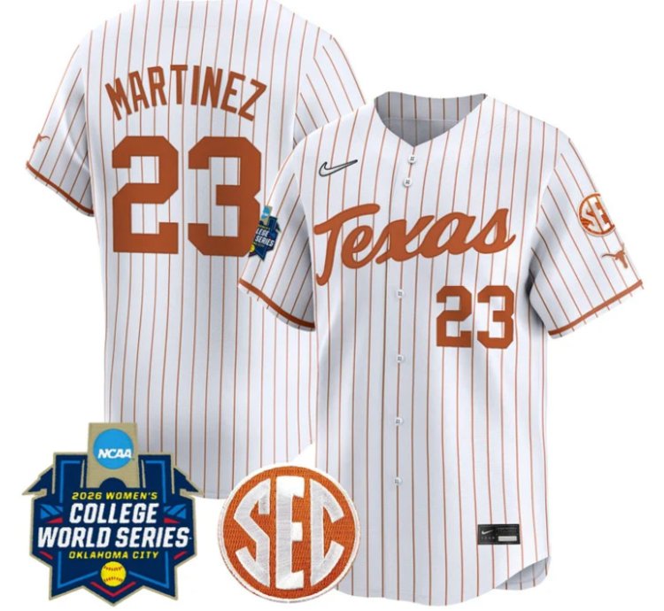 Viviana Martinez Jersey 23 Texas Softball 2026 World Series Stitched White Stripe