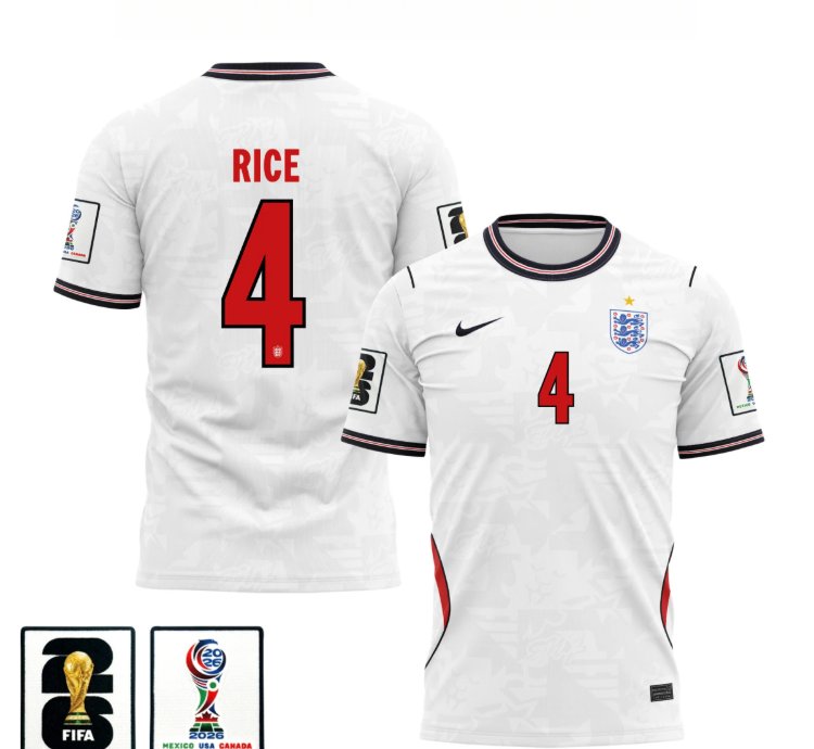 Declan Rice 2026 World Cup Soccer Jersey
