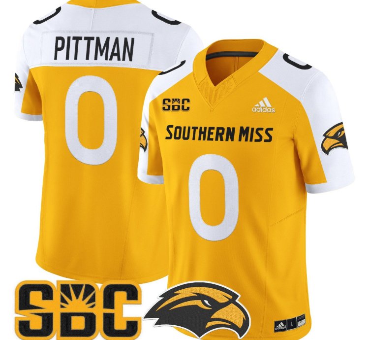 Jeffery Pittman Jersey 0 Southern Miss Golden Eagles 2025 Stitched Gold Alter