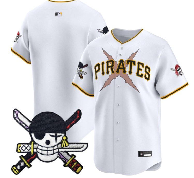 Team Jersey Blank Pittsburgh Pirates One Piece Zoro Patch Stitched White