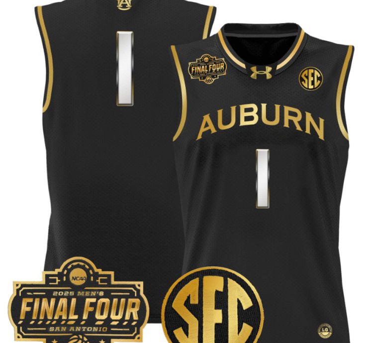 Team Jersey 1 Auburn Tigers 2025 Final Four Patch Stitched Black Gold