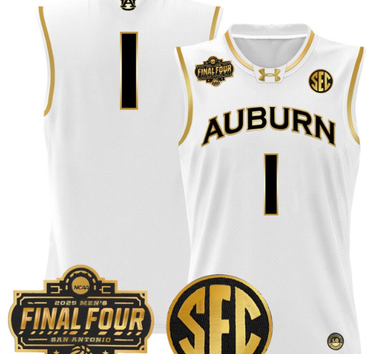 Team Jersey 1 Auburn Tigers 2025 Final Four Patch Stitched White Gold