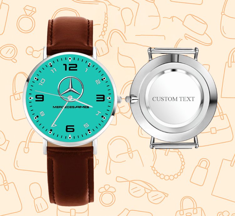 Mercedes Amg Turquoise Watch Brown Leather Mens Wrist Watch
