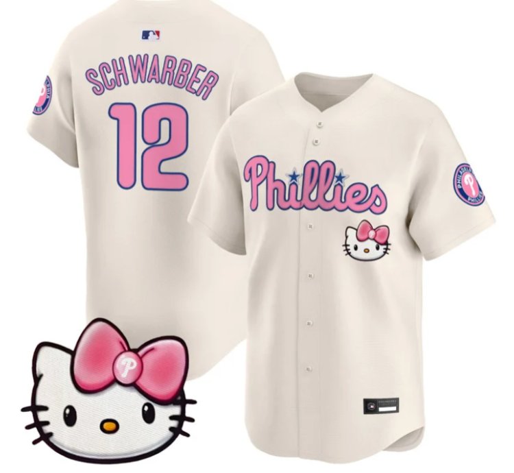 Kyle Schwarber Jersey 12 Philadelphia Phillies Hello Kitty Stitched Cream