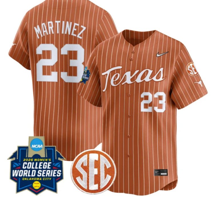 Viviana Martinez Jersey 23 Texas Softball 2026 World Series Stitched Orange Stripe