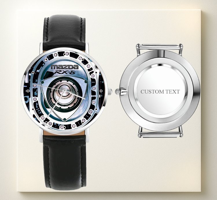 Mazda Rx-8 Rotary Engine Watch Black Leather Car Enthusiast Gift
