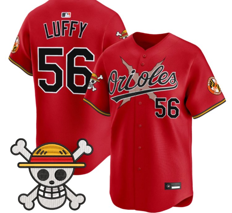 Luffy Jersey 56 Baltimore Orioles One Piece Premier Stitched Red