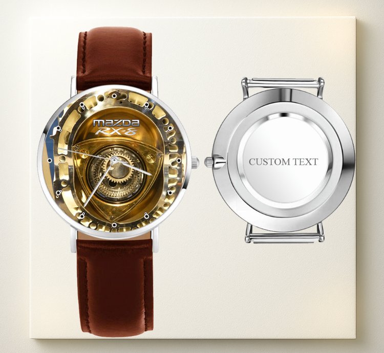 Mazda Rx8 Rotary Engine Skeleton Watch Brown Leather