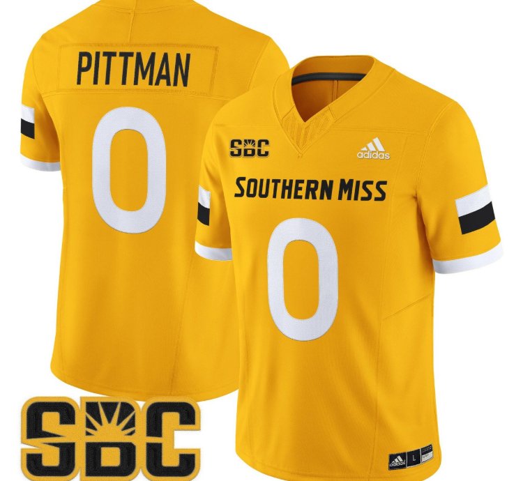 Jeffery Pittman Jersey 0 Southern Miss Golden Eagles 2025 Stitched Gold
