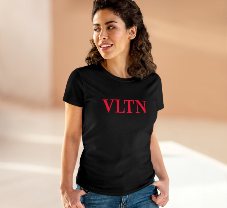 Valentino Vltn Red Logo Print Black Women Tee