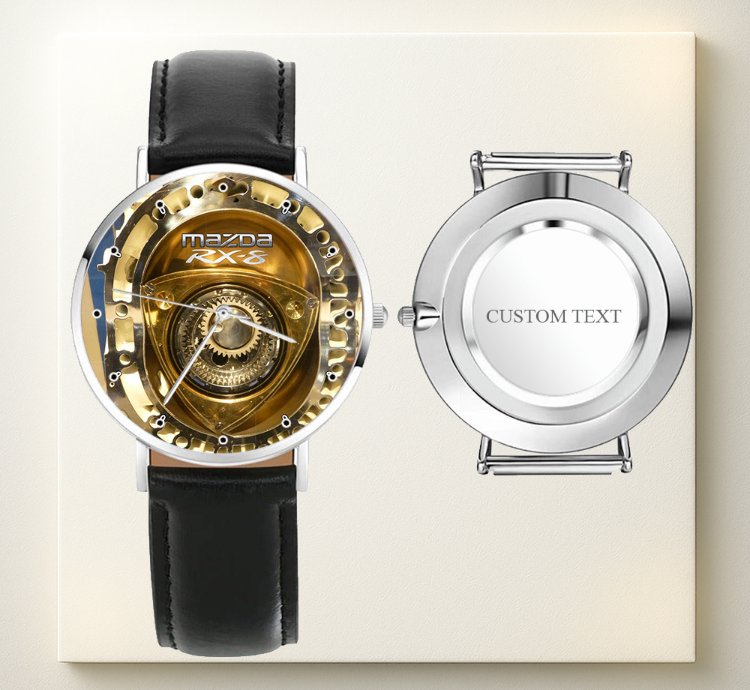 Mazda Rx8 Rotary Engine Skeleton Watch Black Leather