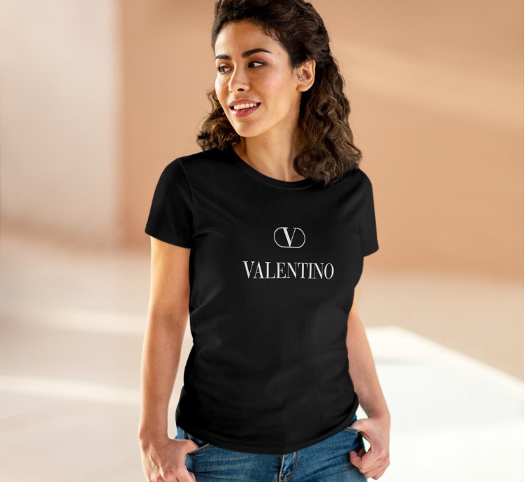 Valentino Logo Print Black Women Tee