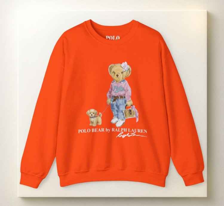 Cute Polo Bear Girl Walking Puppy Sweatshirt Orange
