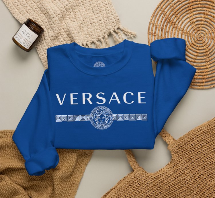 Versace Lineas Blue Sweatshirt - Size Usa