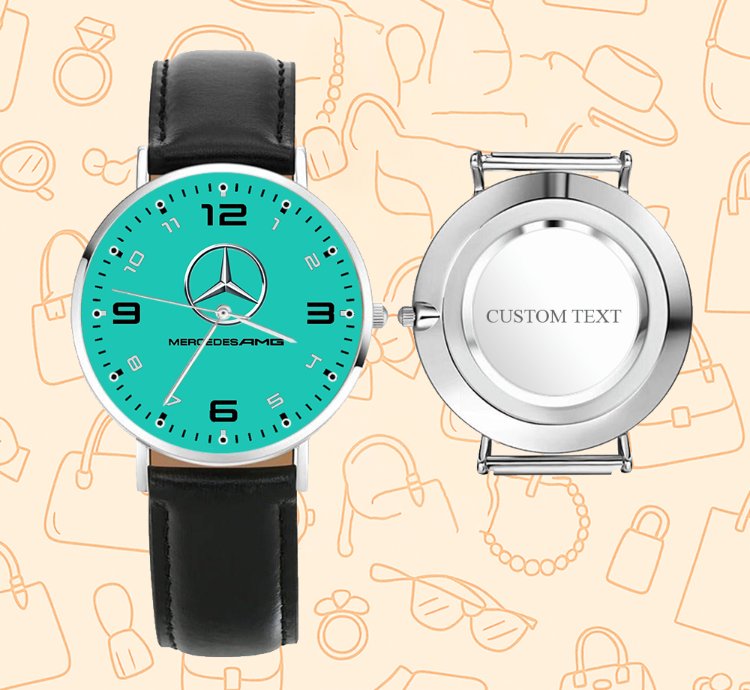 Mercedes Amg Turquoise Watch Black Leather Mens Wrist Watch