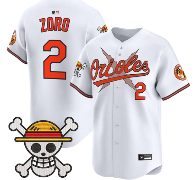 Zoro Jersey 2 Baltimore Orioles One Piece Premier Stitched White