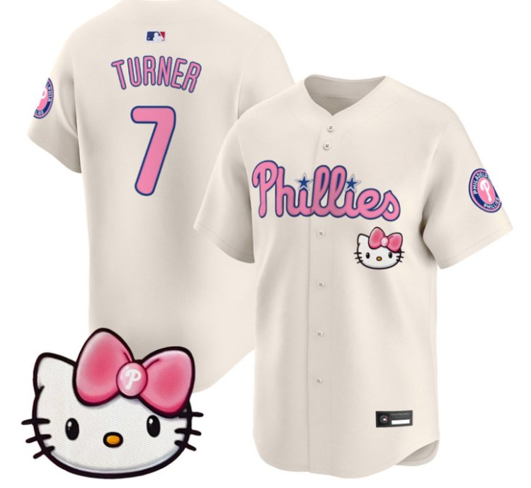 Trea Turner Jersey 7 Philadelphia Phillies Hello Kitty Stitched Cream