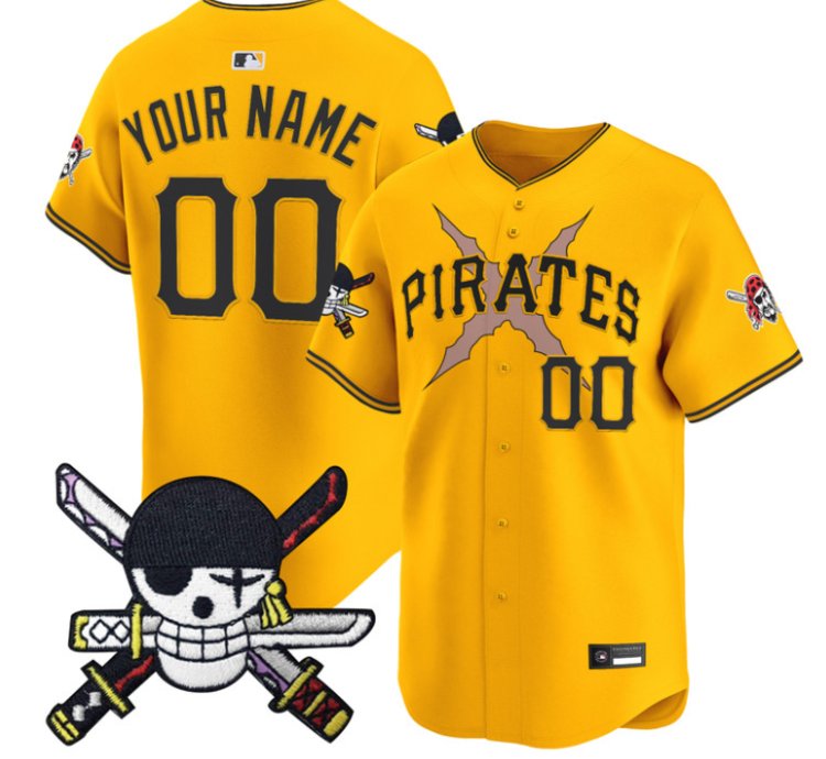 Custom Pittsburgh Pirates Jersey Name Number One Piece Zoro Patch Gold