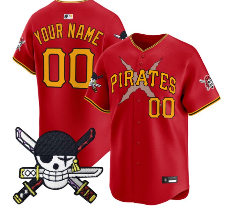Custom Pittsburgh Pirates Jersey Name Number One Piece Zoro Patch Red