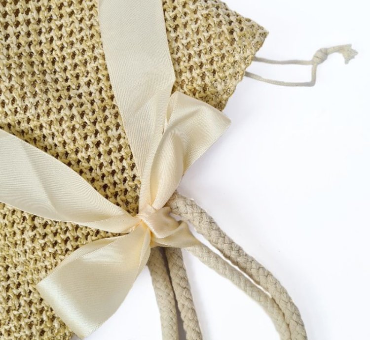 Boho Straw Tote Bag Woven Beach Handbag With Ribbon Large Summer Shoulder Bag