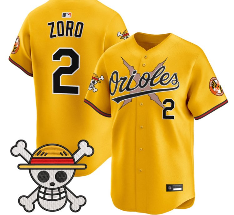Zoro Jersey 2 Baltimore Orioles One Piece Premier Stitched Gold