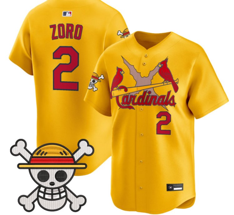 Zoro Jersey 2 St Louis Cardinals One Piece Premier Limited Stitched Gold