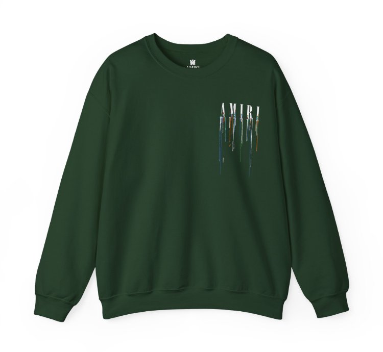 Amiri Paint Drip Forest Green Sweatshirt - Size Usa