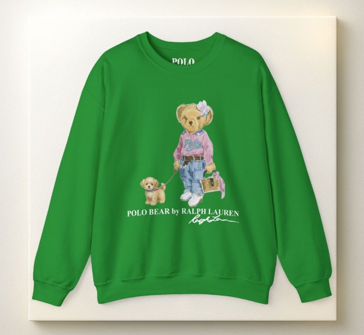 Cute Polo Bear Girl Walking Puppy Sweatshirt Irish Green