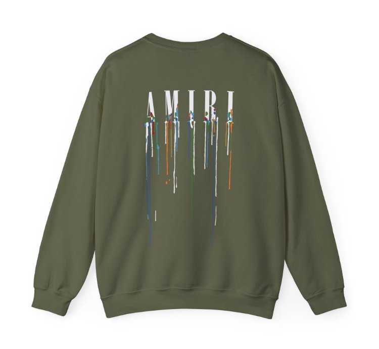 Amiri Paint Drip Miltary Green Sweatshirt - Size Usa