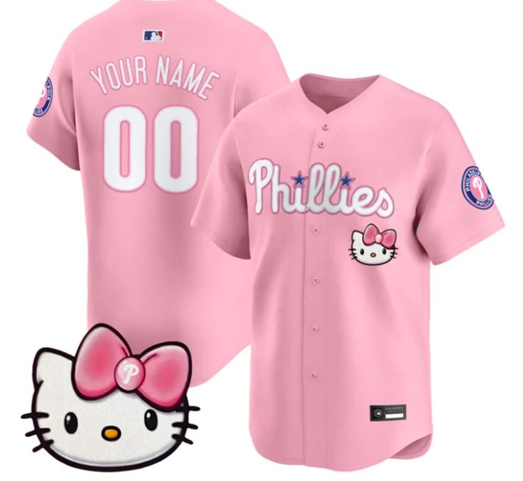 Custom Philadelphia Phillies Jersey Name Number Hello Kitty Stitched Pink