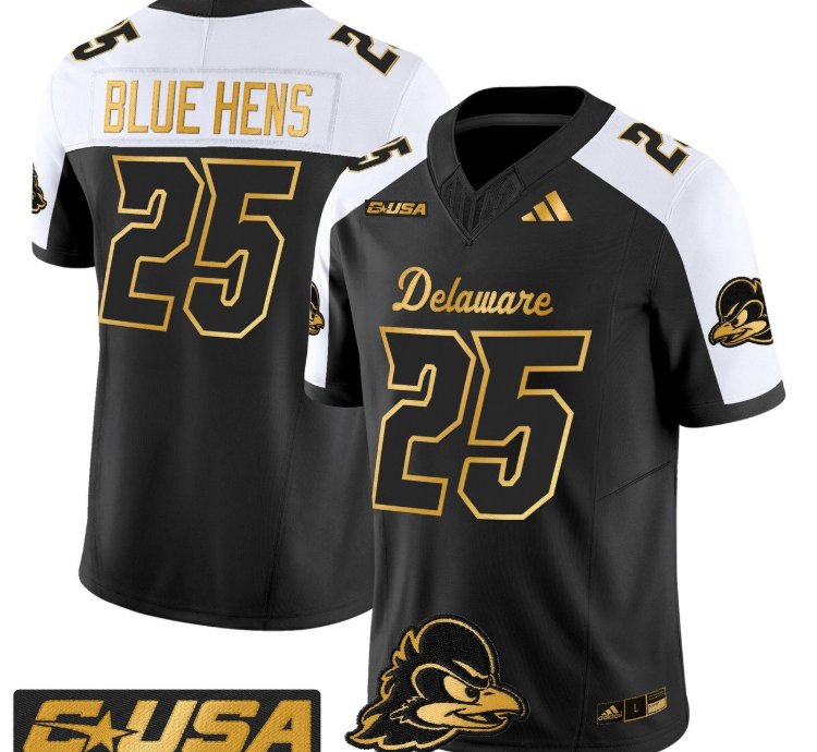 Blue Hens Jersey 25 Delaware Blue Hens 2025 Gold Vapor Stitched Alternate