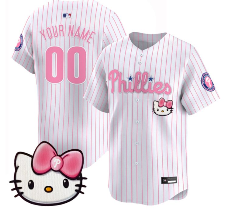 Custom Philadelphia Phillies Jersey Name Number Hello Kitty Stitched Pinstripe