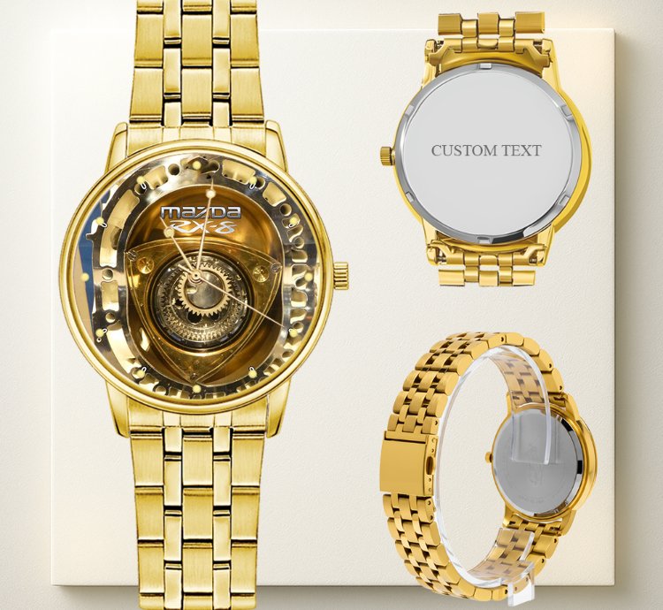 Mazda Rx8 Rotary Engine Skeleton Watch Gold Stainless Steel