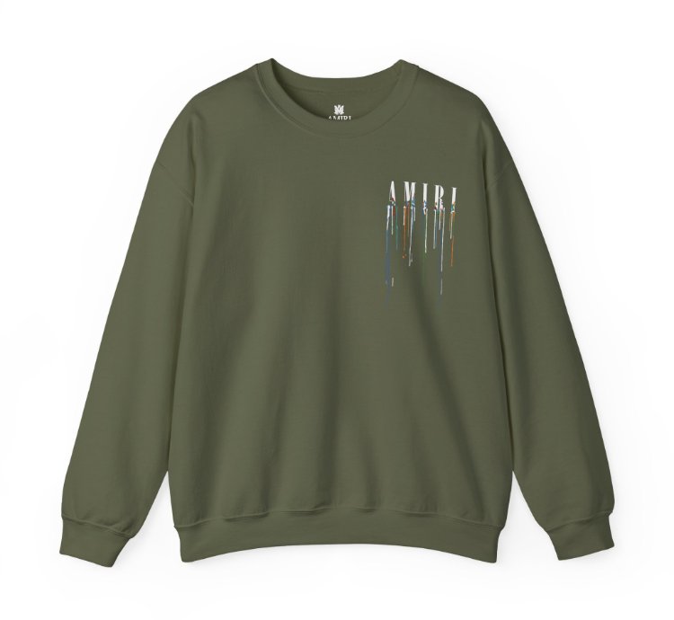 Amiri Paint Drip Miltary Green Sweatshirt - Size Usa
