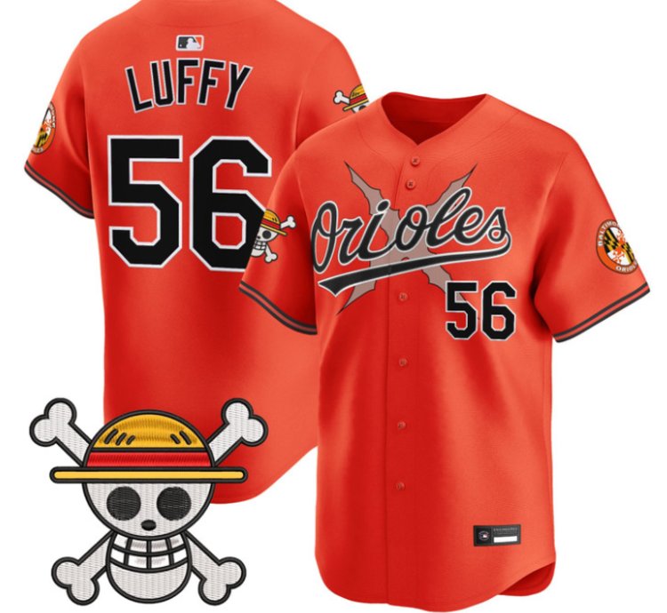 Luffy Jersey 56 Baltimore Orioles One Piece Premier Stitched Orange