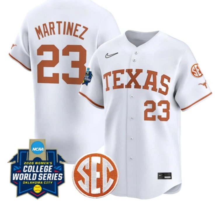 Viviana Martinez Jersey 23 Texas Softball 2026 World Series Stitched White