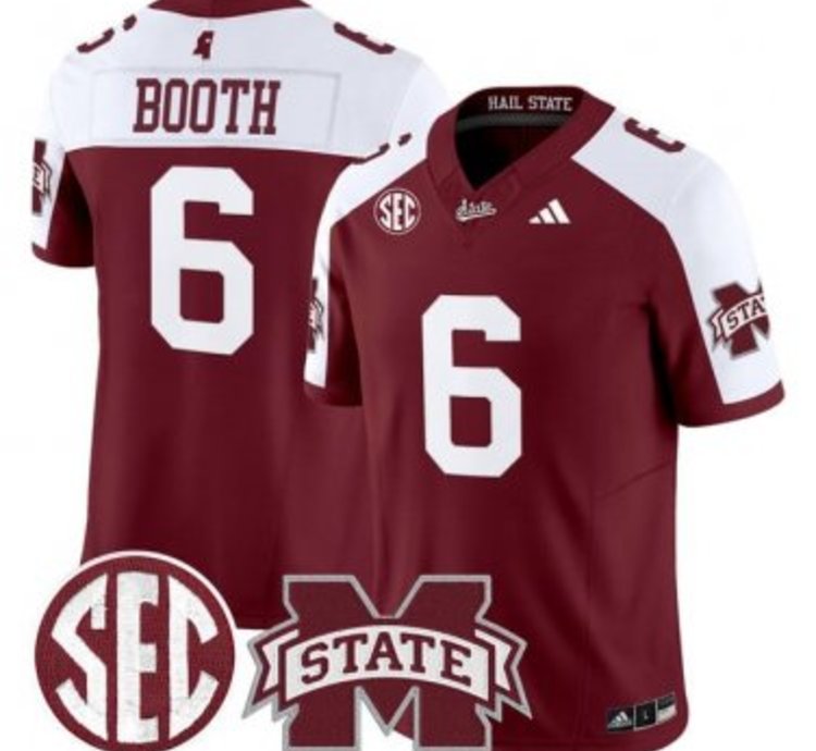 Davon Booth 6 Mississippi State Bulldogs Football Jersey Dark Mode Vapor Patch All Stitched