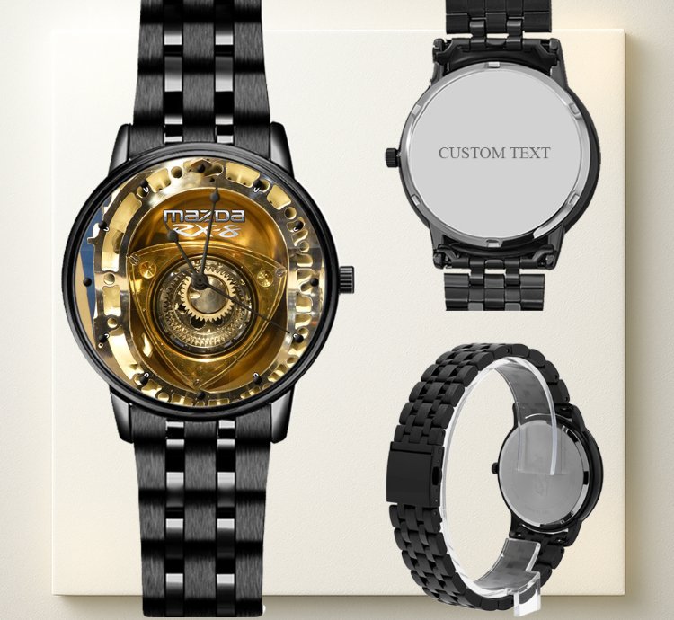 Mazda Rx8 Rotary Engine Skeleton Watch Black Stainless Steel
