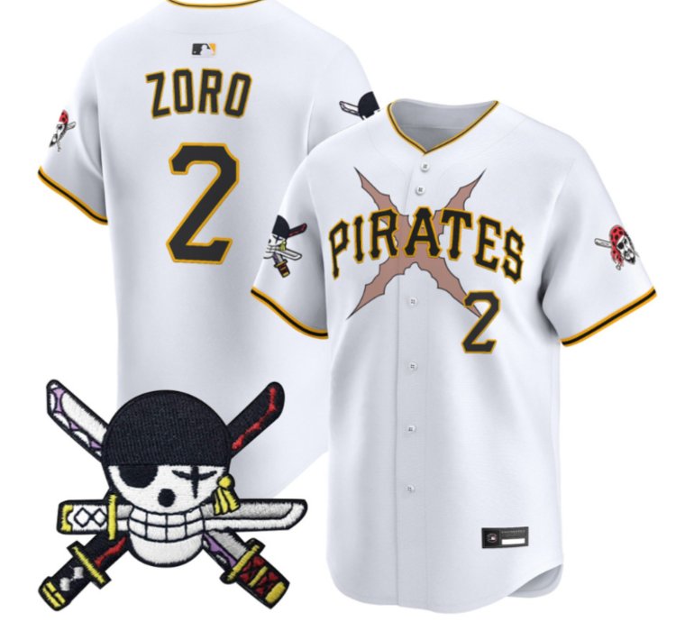Zoro Jersey 2 Pittsburgh Pirates One Piece Zoro Patch Premier Stitched White
