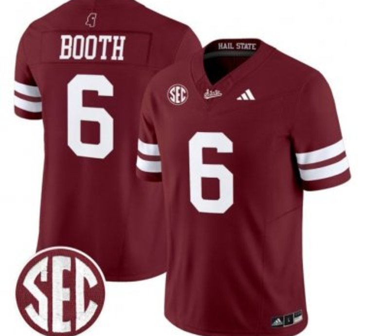 Davon Booth 6 Mississippi State Bulldogs Football Jersey Dark Mode Vapor Patch All Stitched