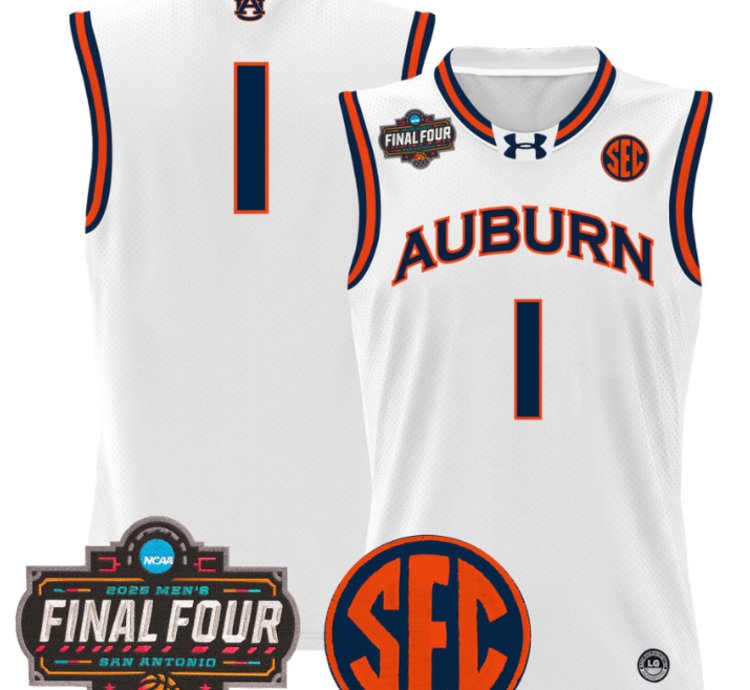 Team Jersey 1 Auburn Tigers 2025 Final Four Patch Basketball Stitched White