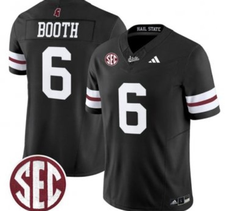 Davon Booth 6 Mississippi State Bulldogs Football Jersey Dark Mode Vapor Patch All Stitched