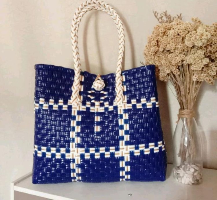 Premium Handwoven Jali Tote Bag Navy