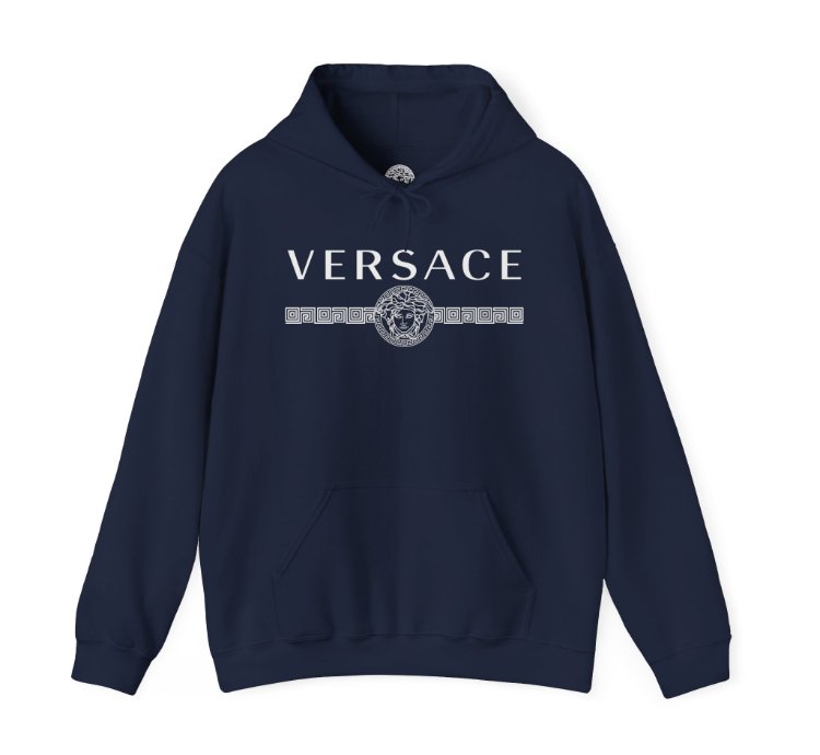 Versace Lineas Navy Hoodie - Size Usa