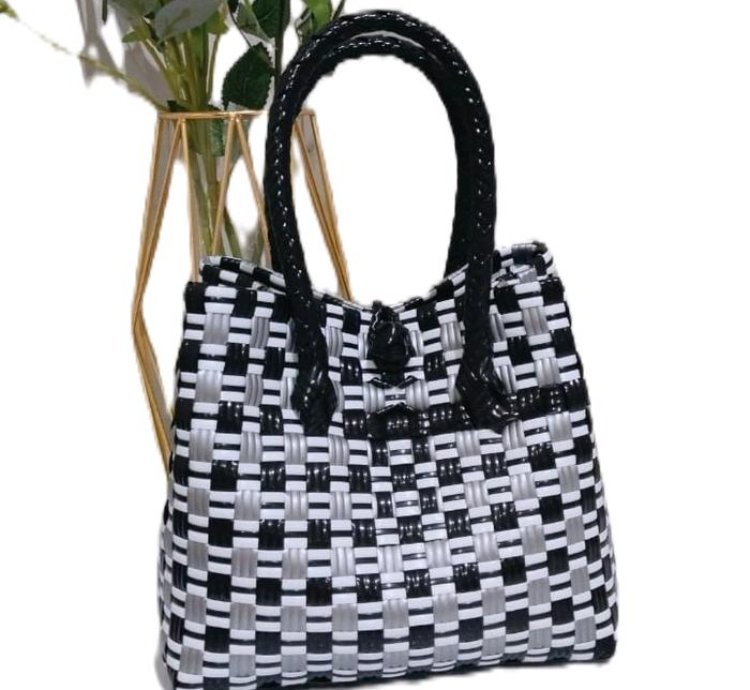 Premium Mini Jali Woven Bag Black White