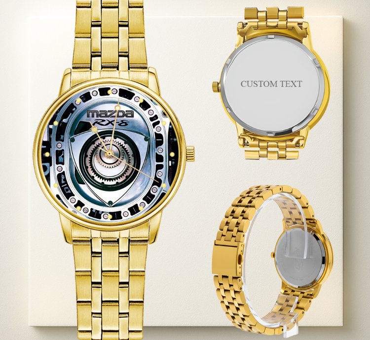 Mazda Rx-8 Rotary Engine Watch Gold Stainless Steel Car Enthusiast Gift