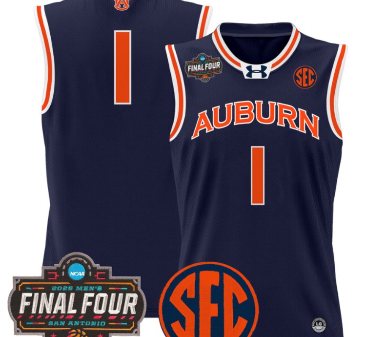 Team Jersey 1 Auburn Tigers 2025 Final Four Patch Basketball Stitched Navy